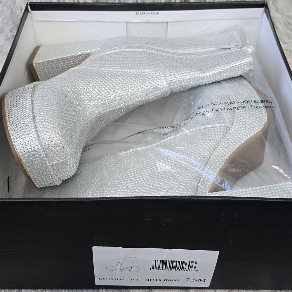 Mia Iva Silver Platform Boots | Sparkly Block Heel Ankle Boot| Size 7.5 - Picture 17 of 17